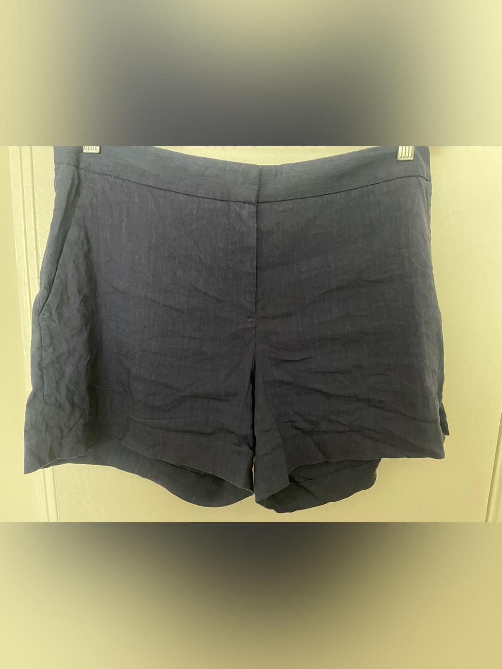 Theory Navy Linen-Blend Dress Shorts